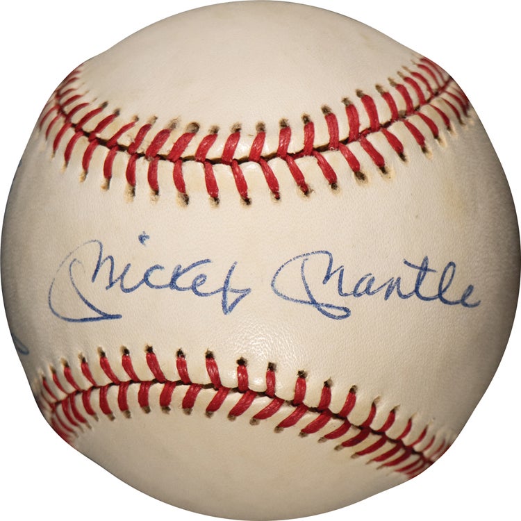 Mickey Mantle-signed baseball card. 