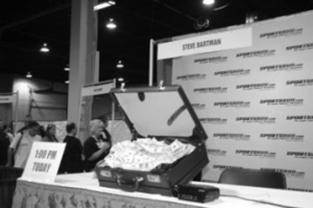 A briefcase with $25,000 in cash awaits Steve Bartman at The National in 2008, but Bartman never showed up. 