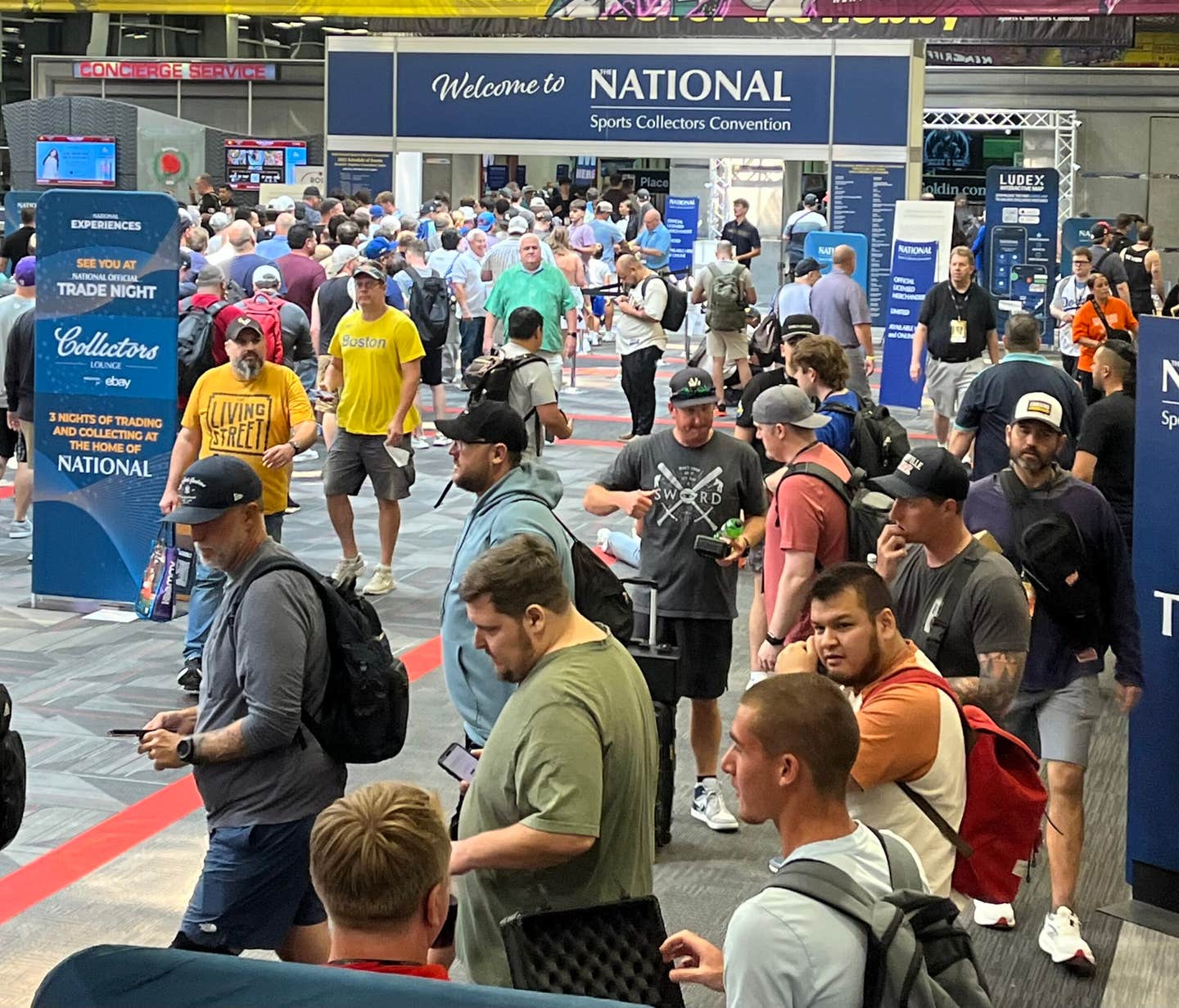 The crowd flows into the Donald E. Stephens Convention center in Rosemong, Ill.
