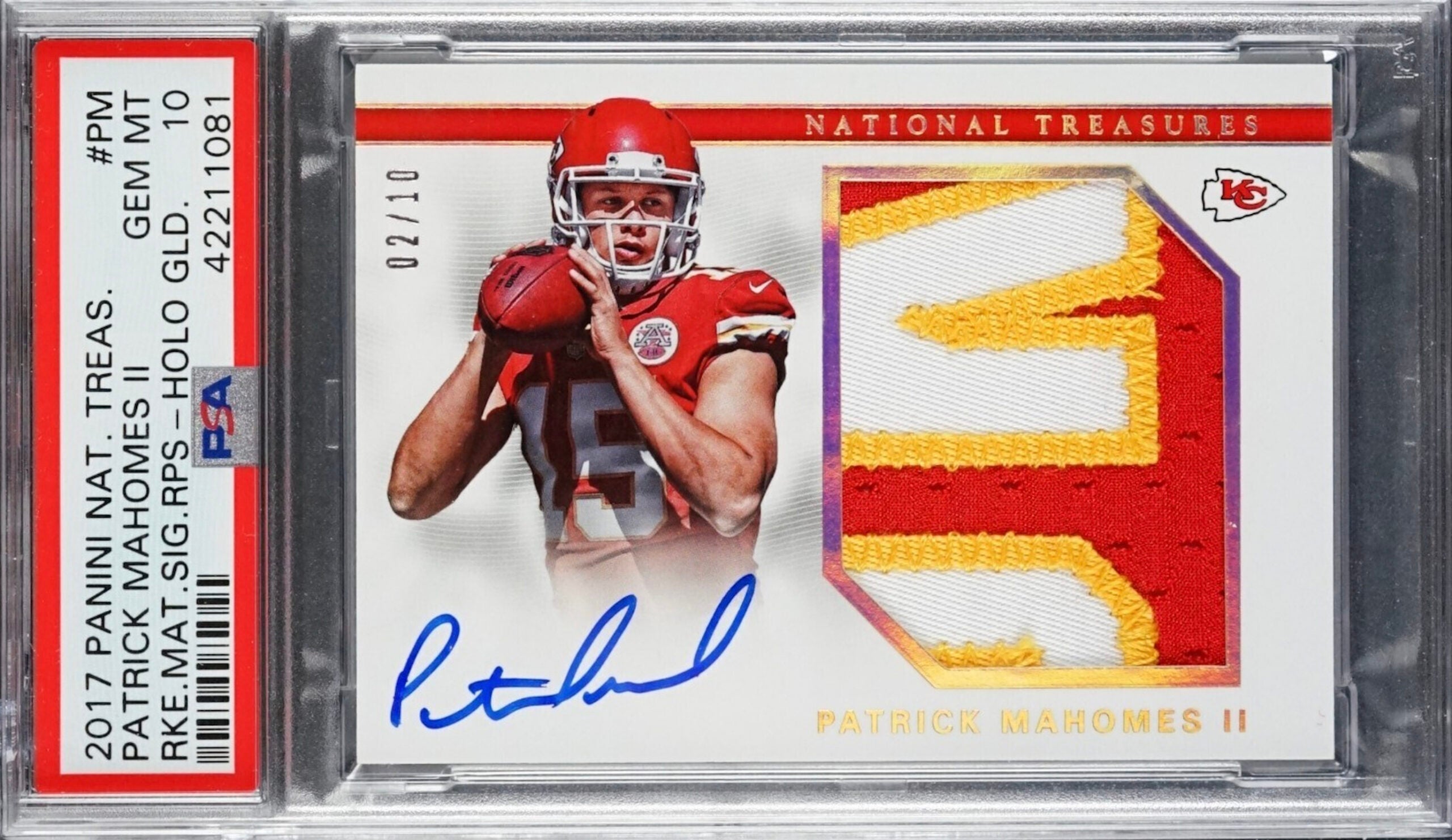 2017 Panini National Treasures Patrick Mahomes II Gold card. 