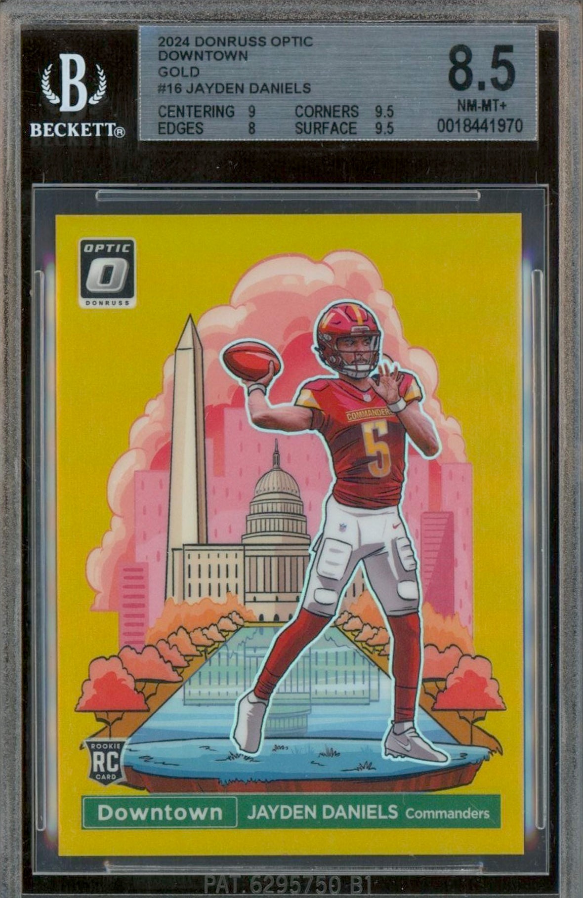 2024 Panini Donruss Optic Jayden Daniels Downtown Gold card. 