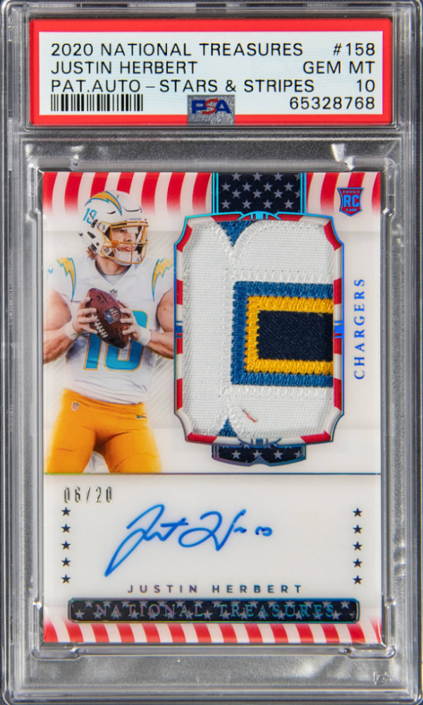 2020 National Treasures Justin Herbert Stars & Stripes RPA. 