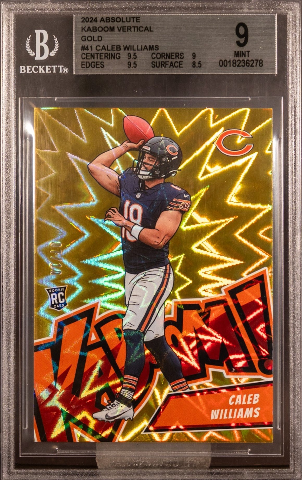2024 Panini Absolute Kaboom! Vertical Gold Caleb Williams card. 