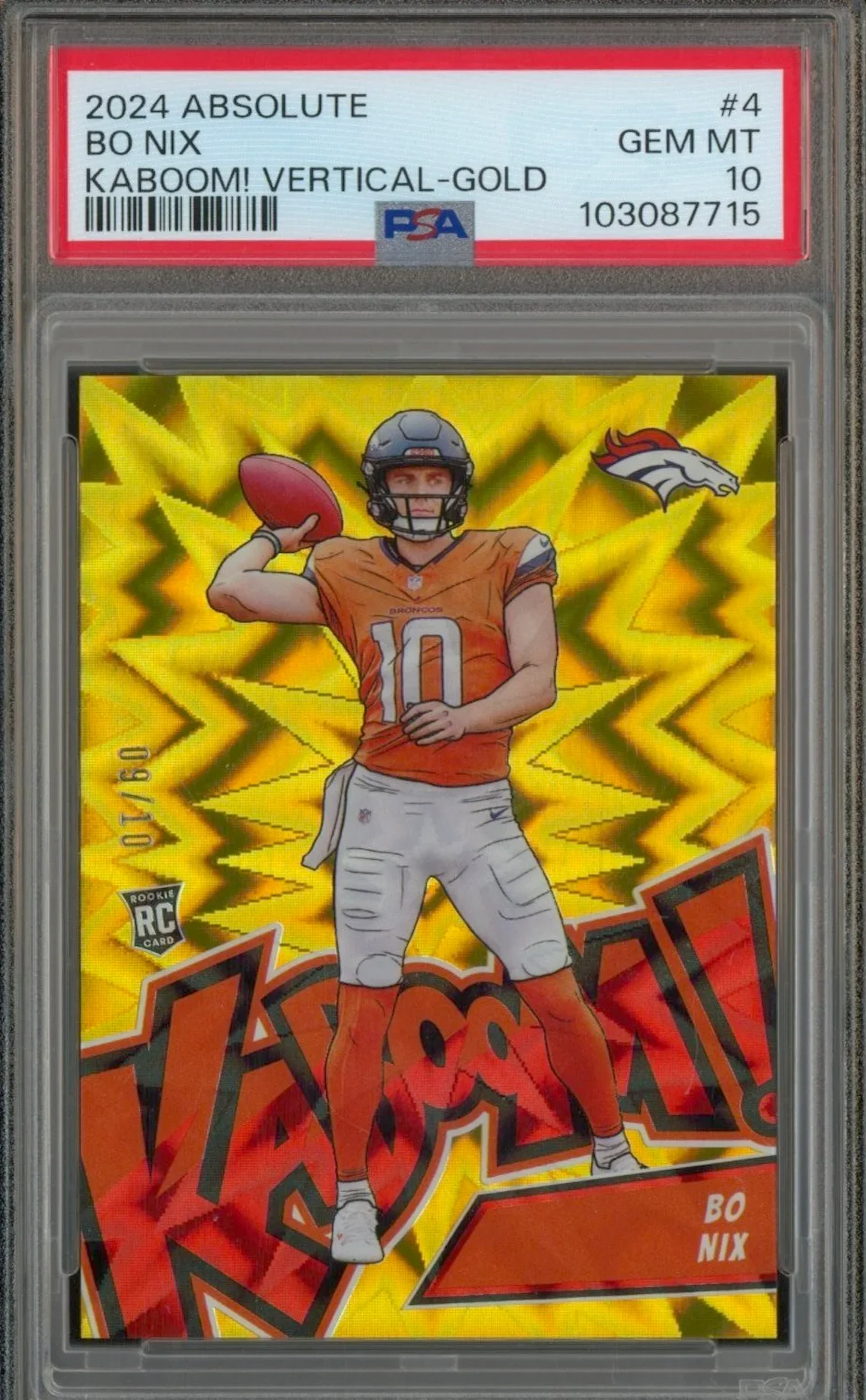 2024 Panini Absolute Bo Nix KABOOM! Gold card. 