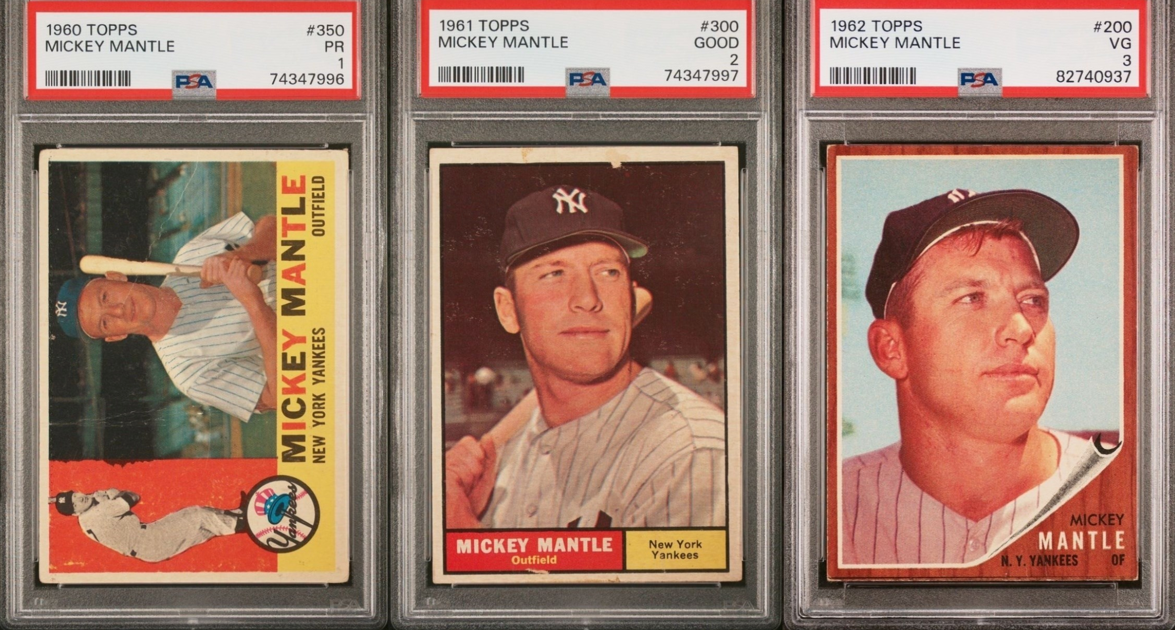 1960, ’61 and ‘62 Topps Mickey Mantle cards. 
