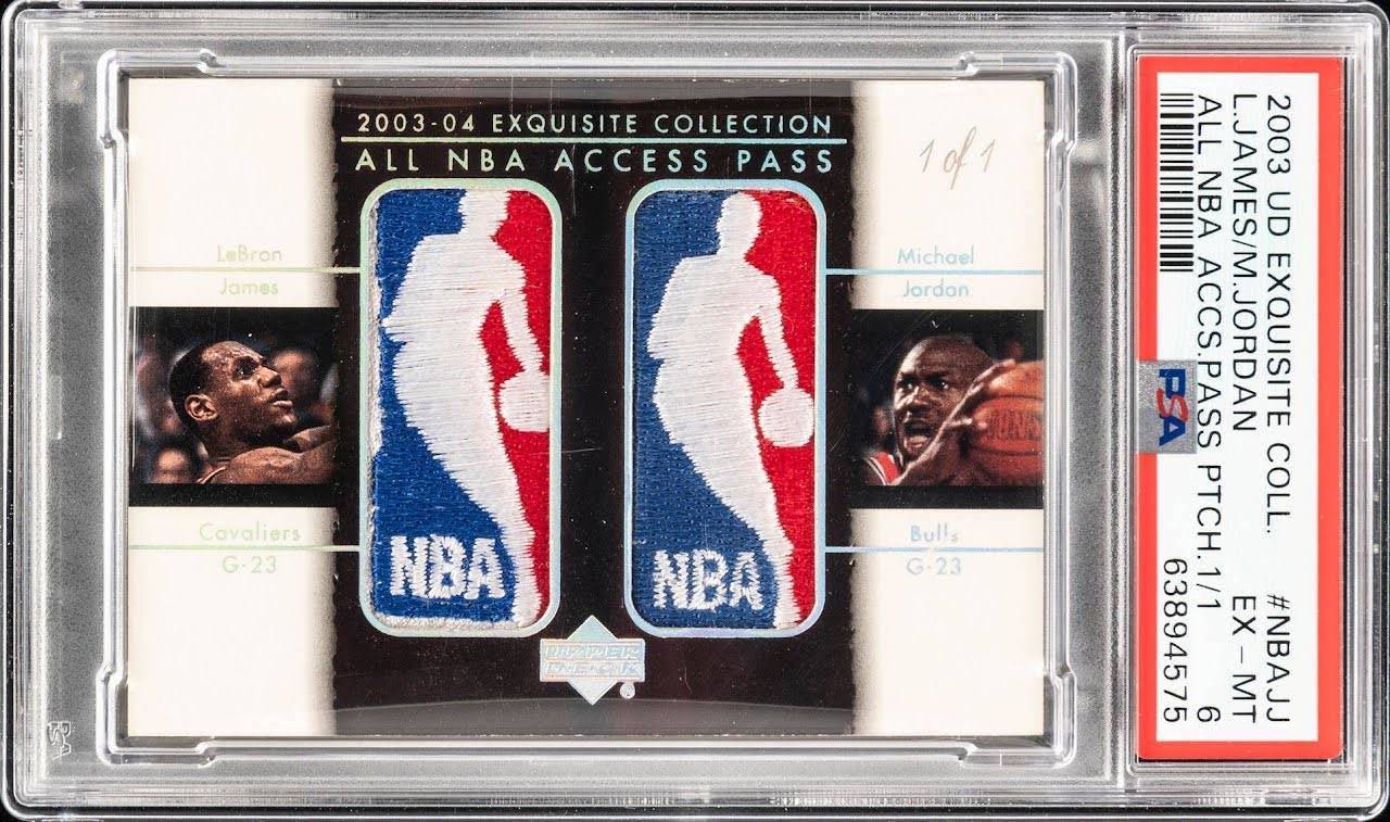 2003 UD Exquisite Collection LeBron James/Michael Jordan All NBA Access Patch card. 