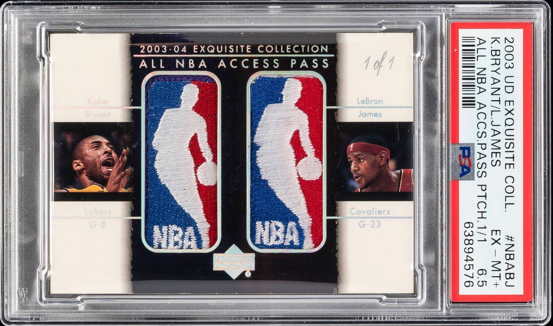 2003 UD Exquisite Collection Kobe Bryant/LeBron James All NBA Access Patch card. 