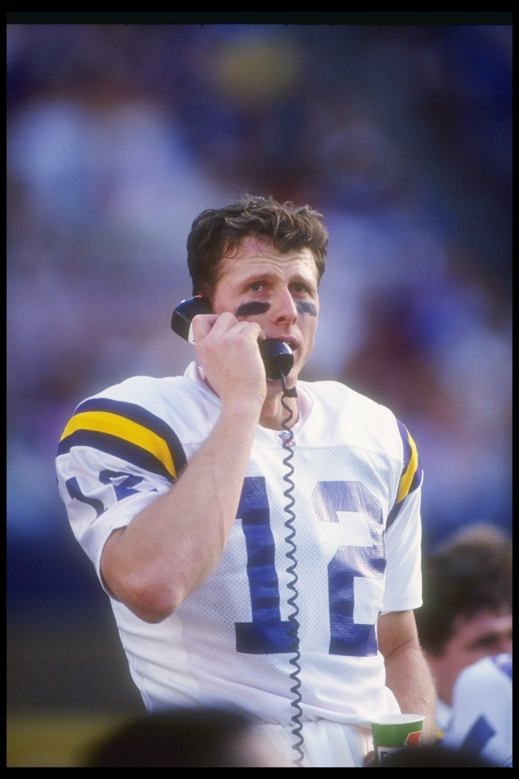 Salisbury talks to Vikings coaches during a 1992 game. 