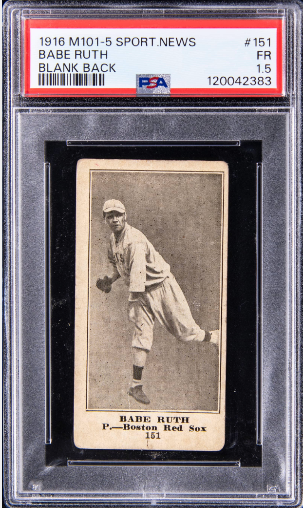 1916 M101-5 Sporting News Babe Ruth Blank Back card. 