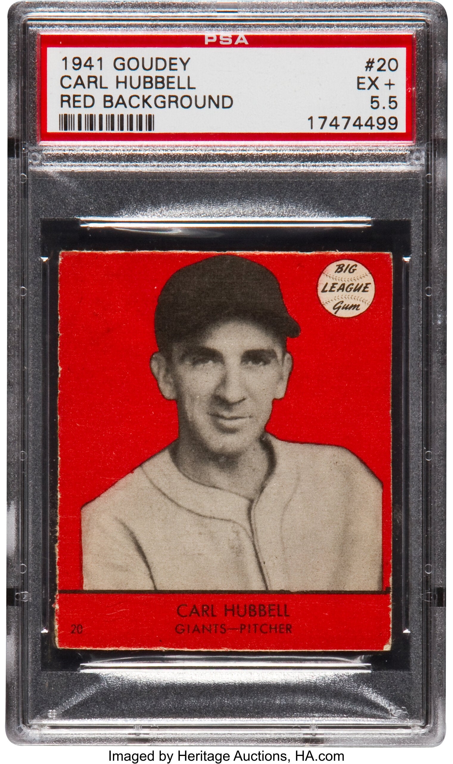 1941 Goudey Carl Hubbell Red Background card. 