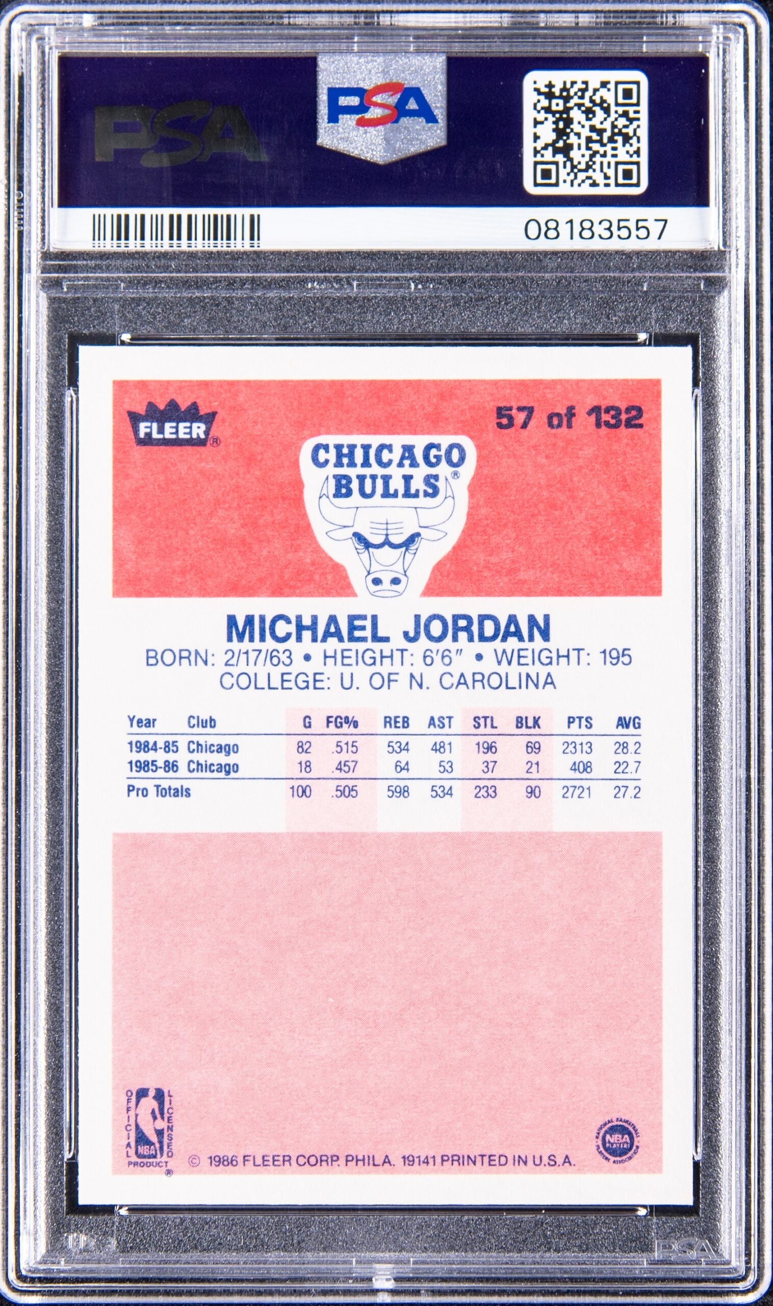 Signed 1986 Fleer Michael Jordan Rookie card that sold for record $2.7 million at Goldin. 