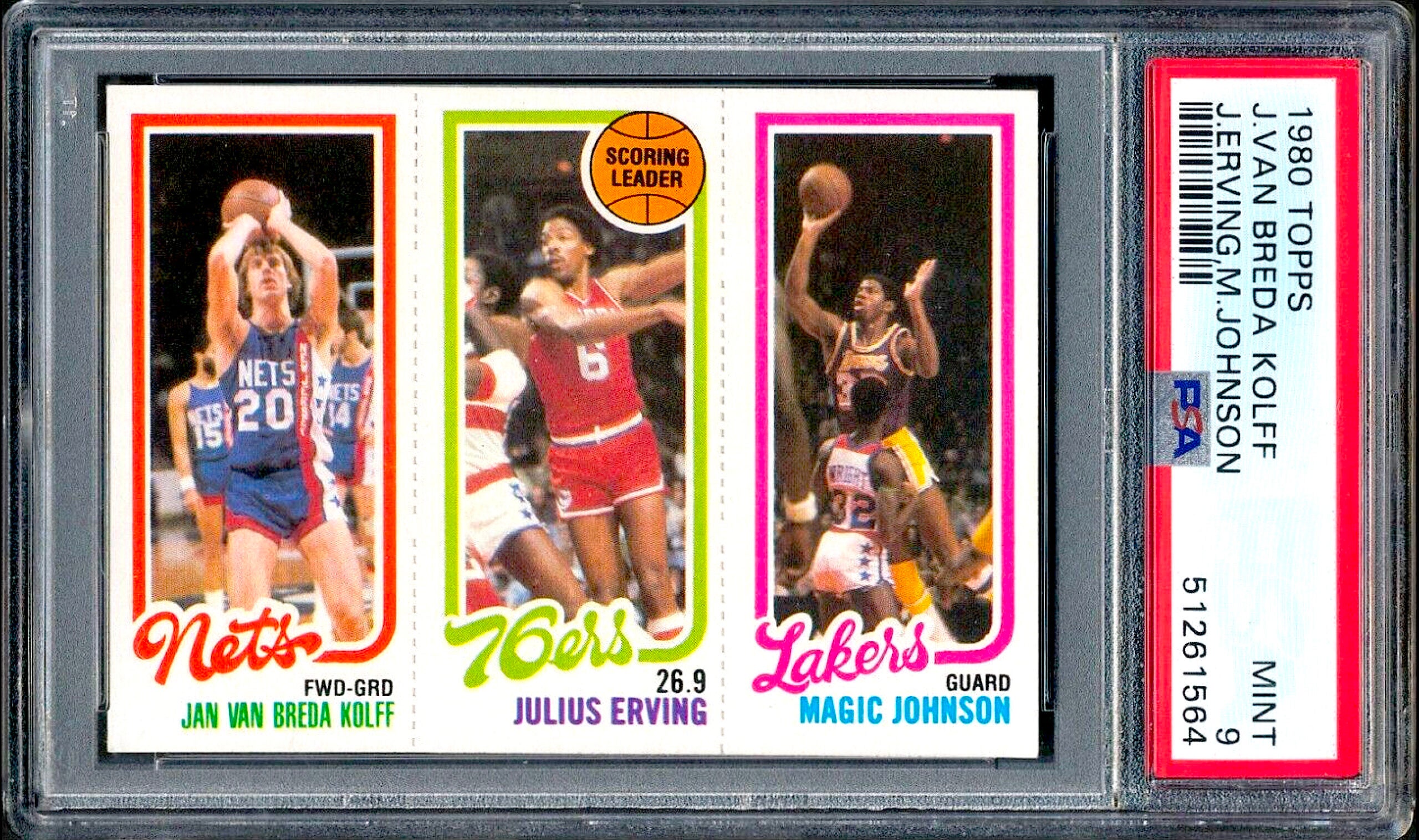 1980 Topps Jan Van Breda Kolff/Julius Erving/Magic Johnson card. 