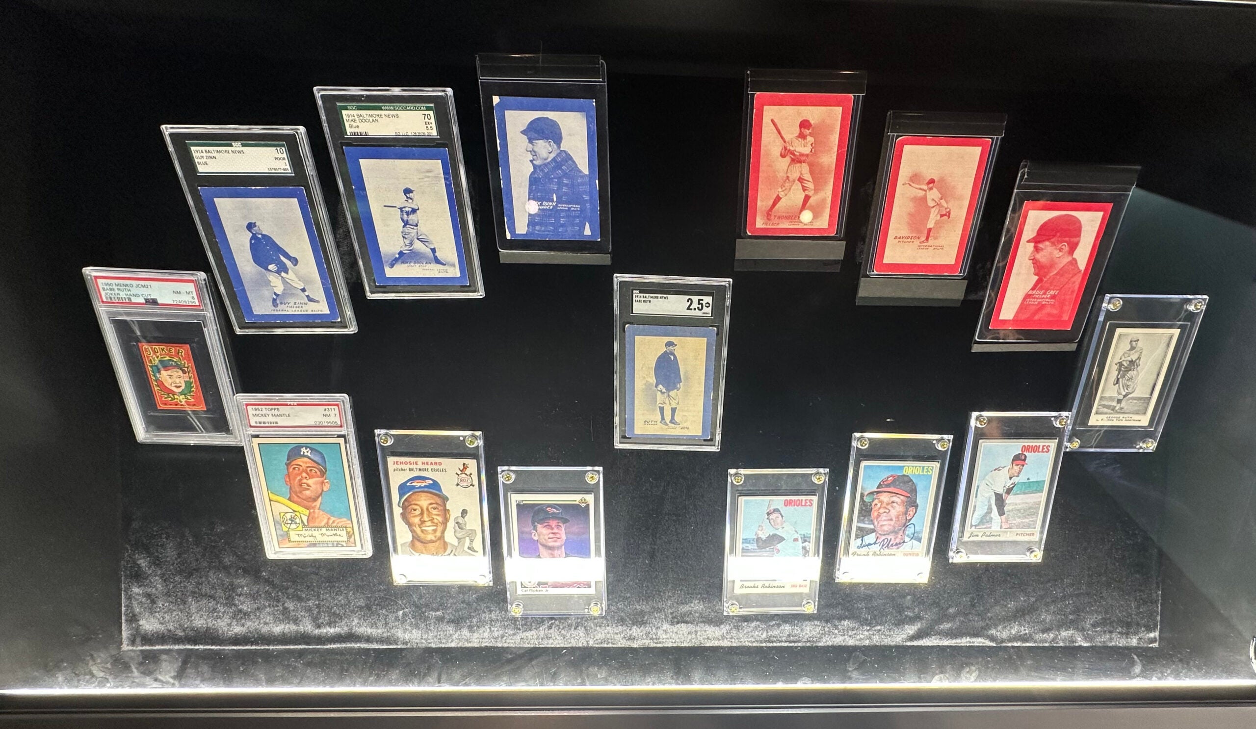 Iconic baseball cards displayed at the Babe Ruth Birthplace and Museum. 
