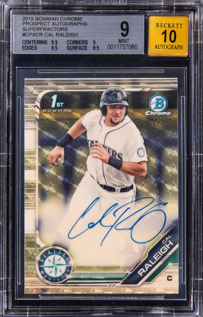 2019 Bowman Chrome Cal Raleigh Superfractor rookie card
