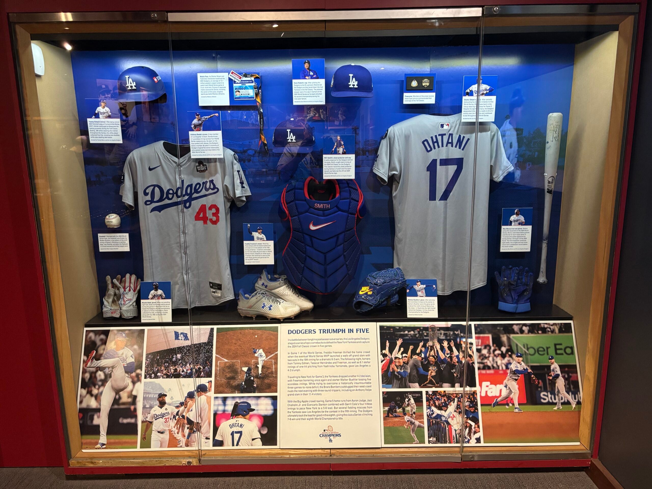An exhibit at the Baseball Hall of Fame commemorates the 2024 World Series championship by Shohei Ohtani and the Dodgers. 