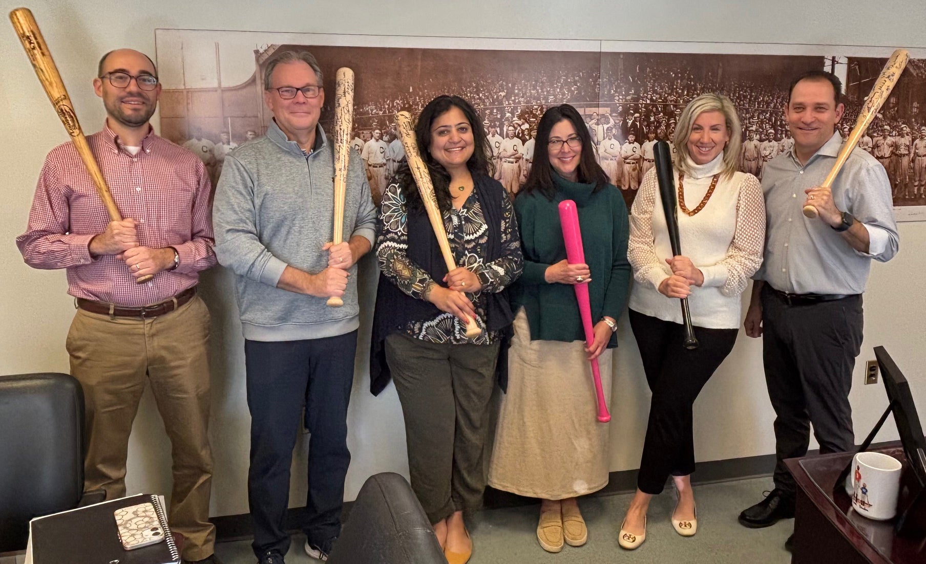 Baseball Hall of Fame staff (from left) Jon Shestakofsky, Sean Gahagan, Shilpa Ketharaju, Lisa Bendino Anderson, Ryan Selzner and HOF President Josh Rawitch. 