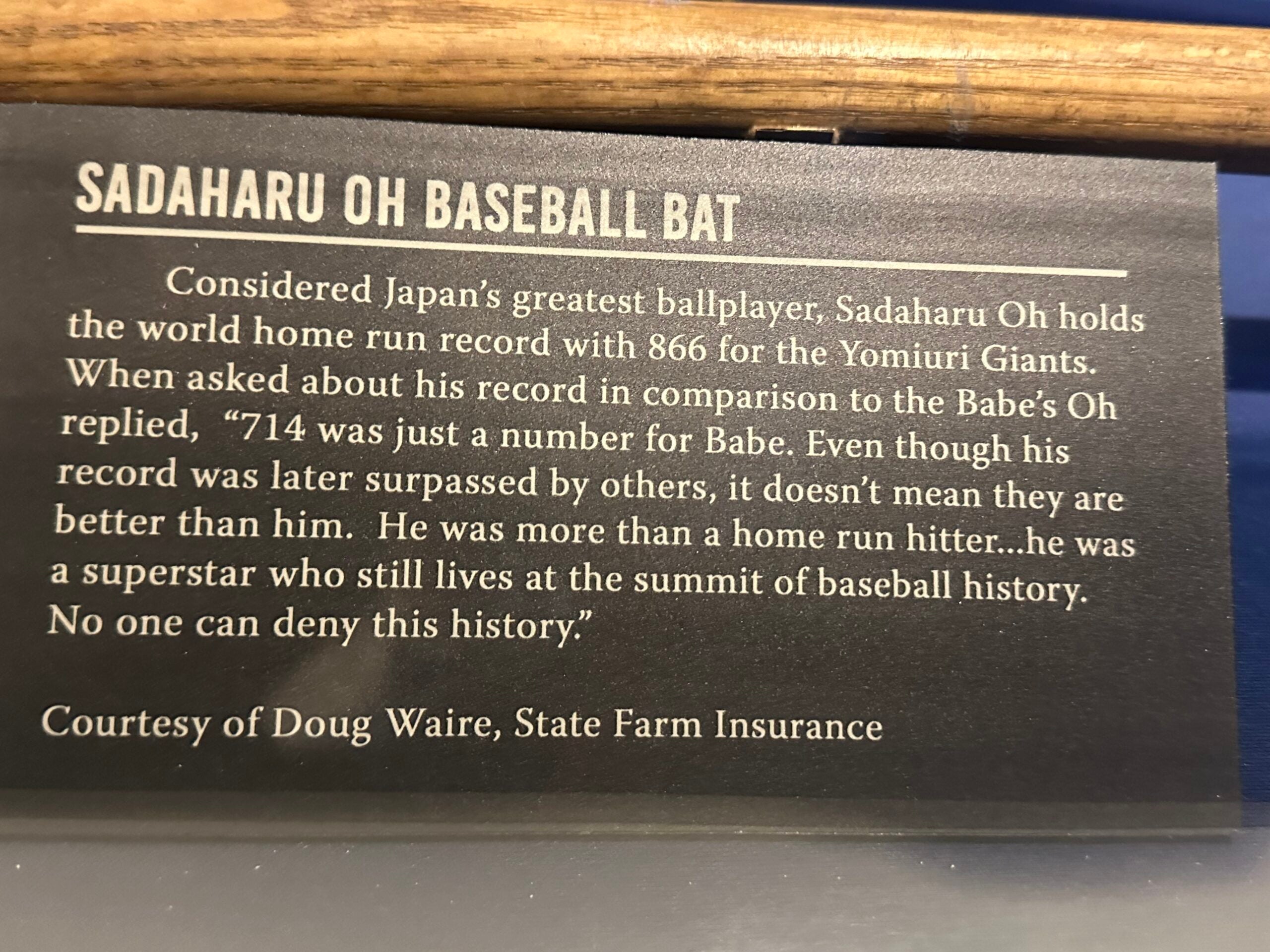 Bat from Japanese slugger Sadaharu Oh baseball bat. 