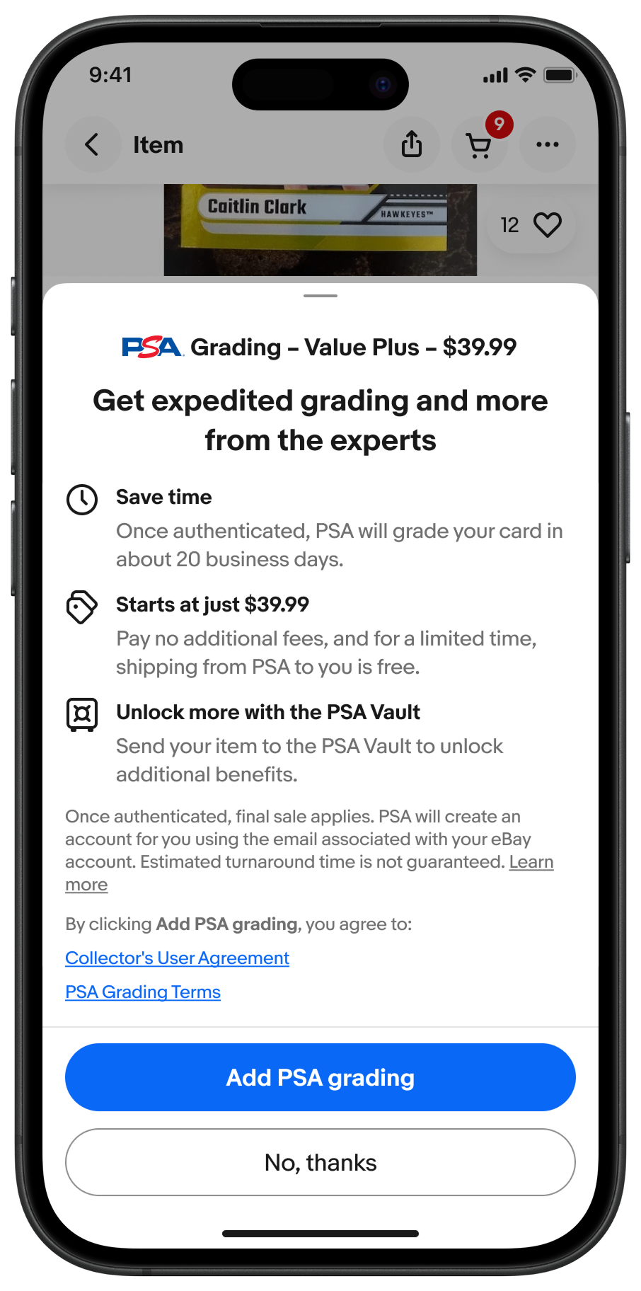eBay's Send to Vault service with PSA. 