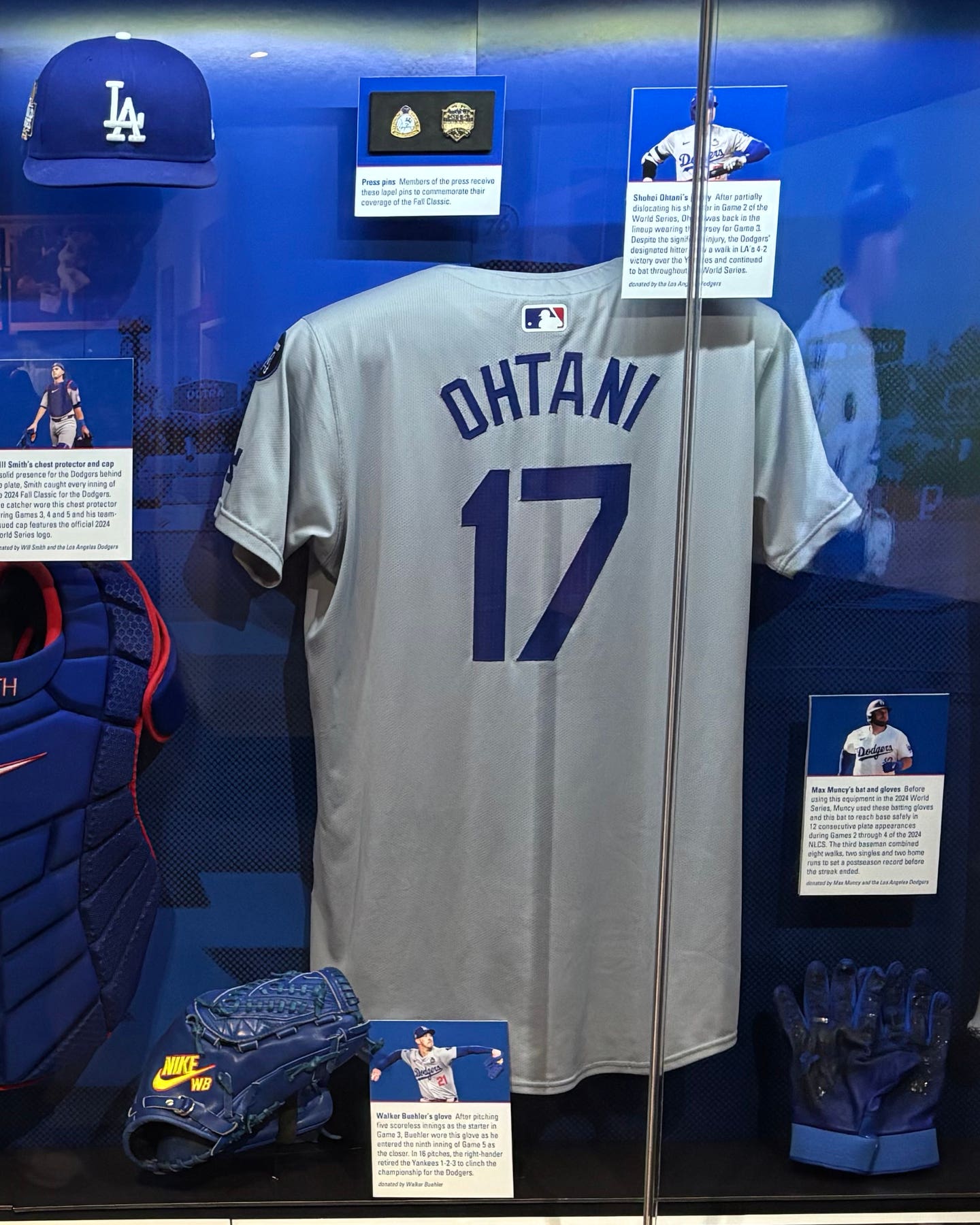 Shohei Ohtani Dodgers display from the 2024 World Series at the Baseball Hall of Fame.