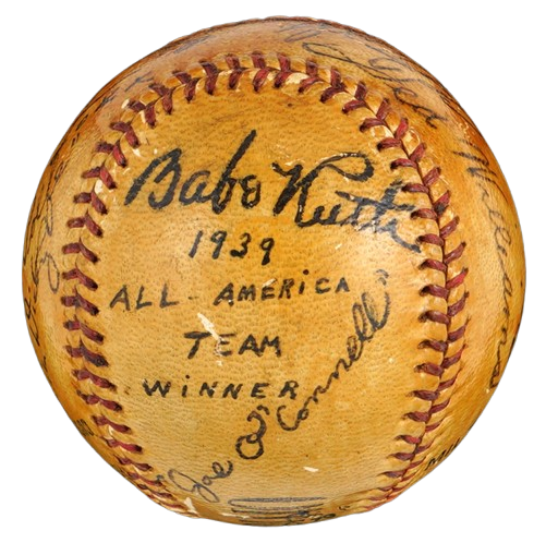 Baseball signed by Babe Ruth, Ted Williams and other stars at the 1939 All-America Baseball awards dinner. 