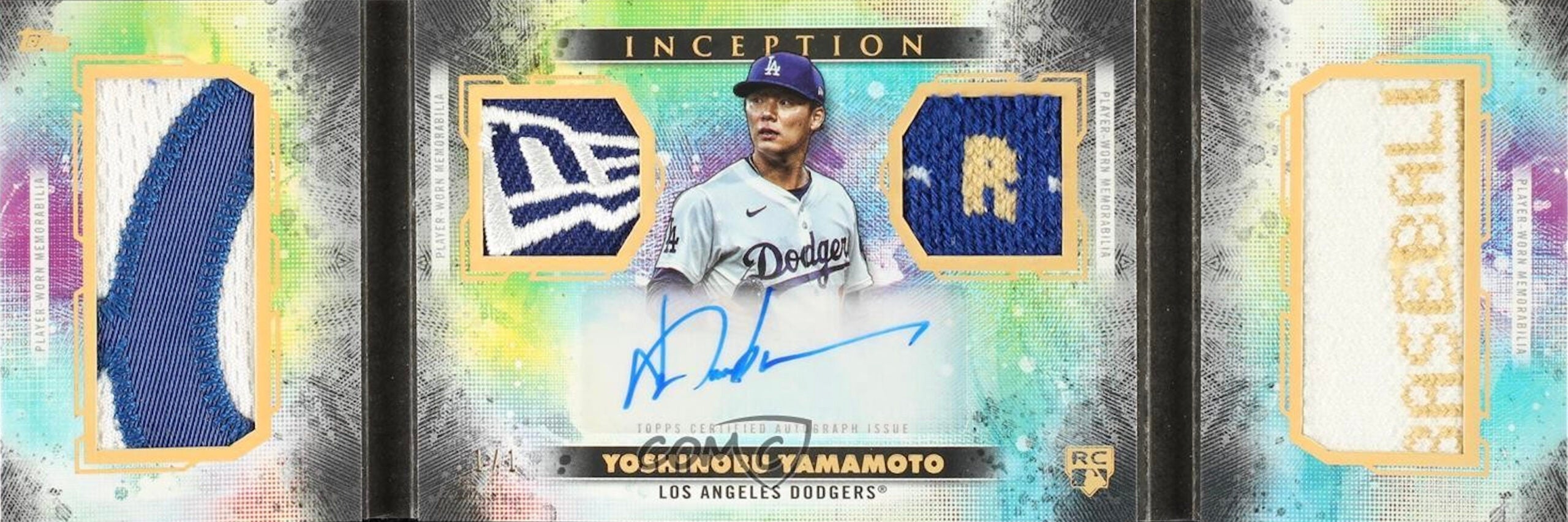 2024 Topps Inception Gameday Gear Relic card of Yoshinobu Yamamoto. 