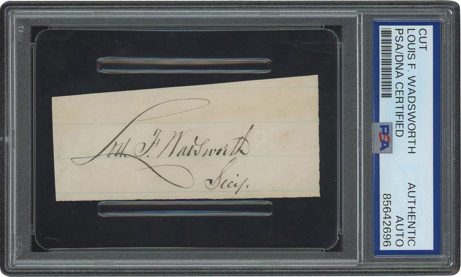 Cut signature of baseball pioneer Louis F. Wadsworth. 
