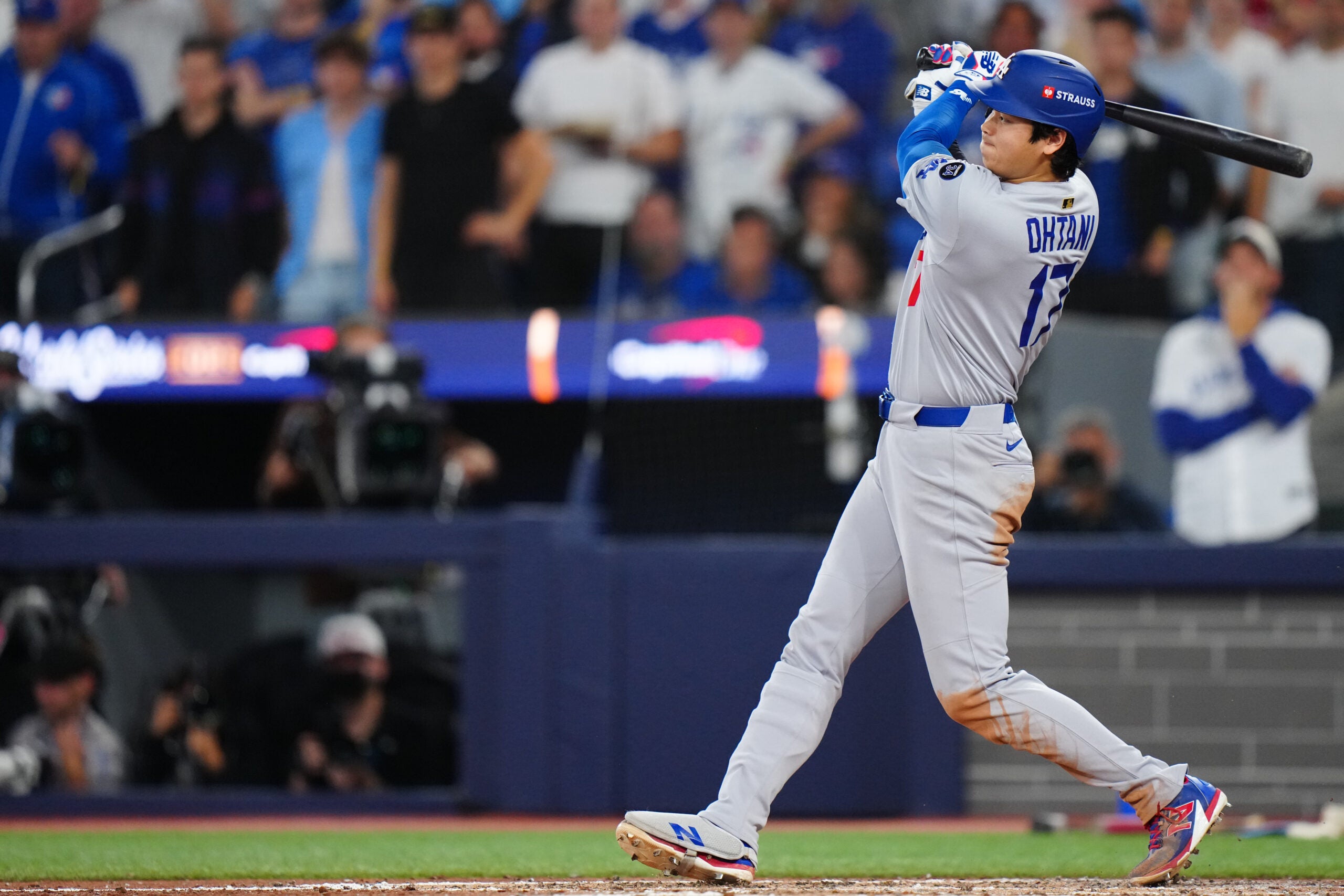 Shohei Ohtani at bat during the 2025 World Series. 