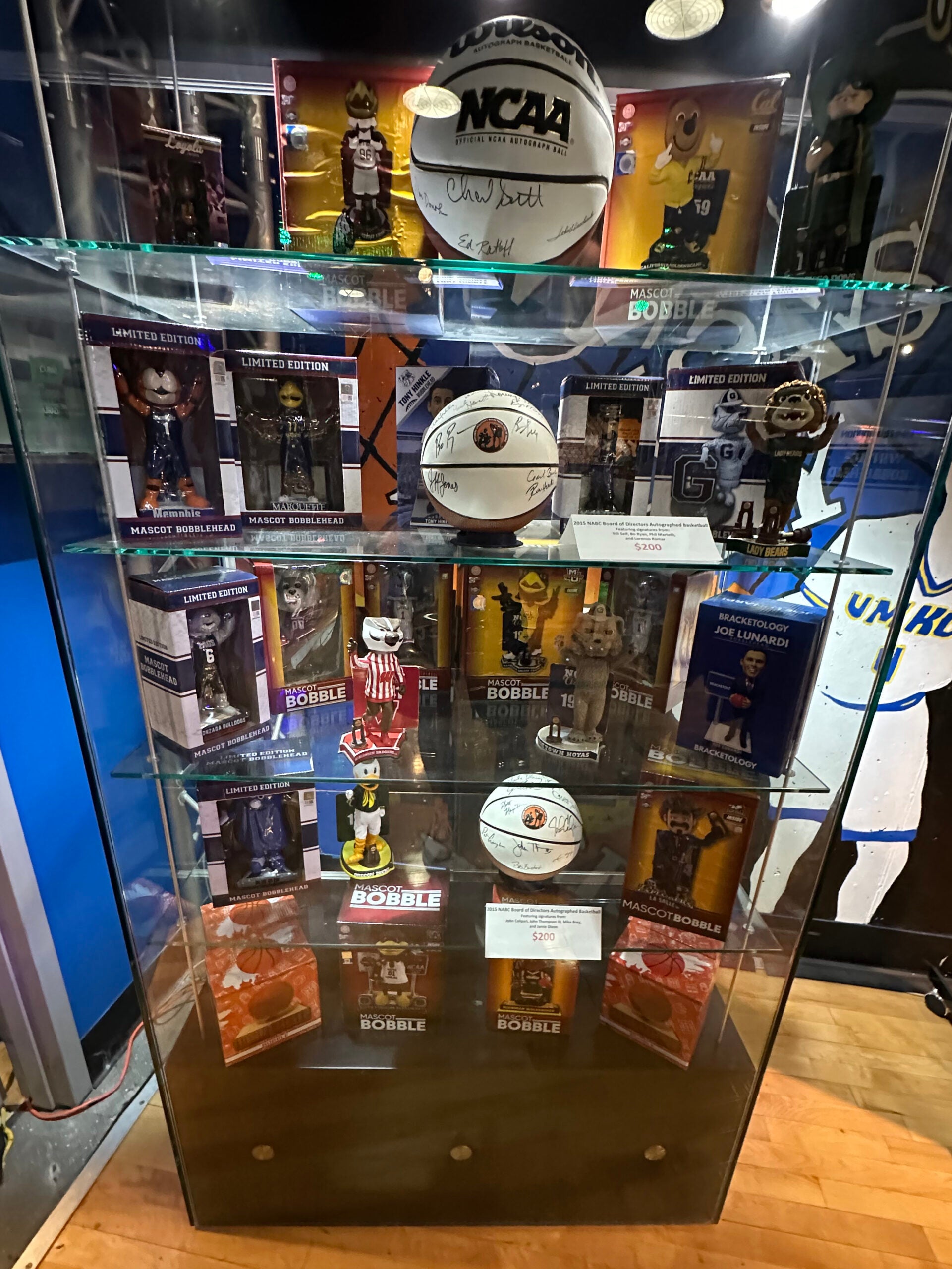 Replica trophies and memorabilia at The College Basketball Experience.
