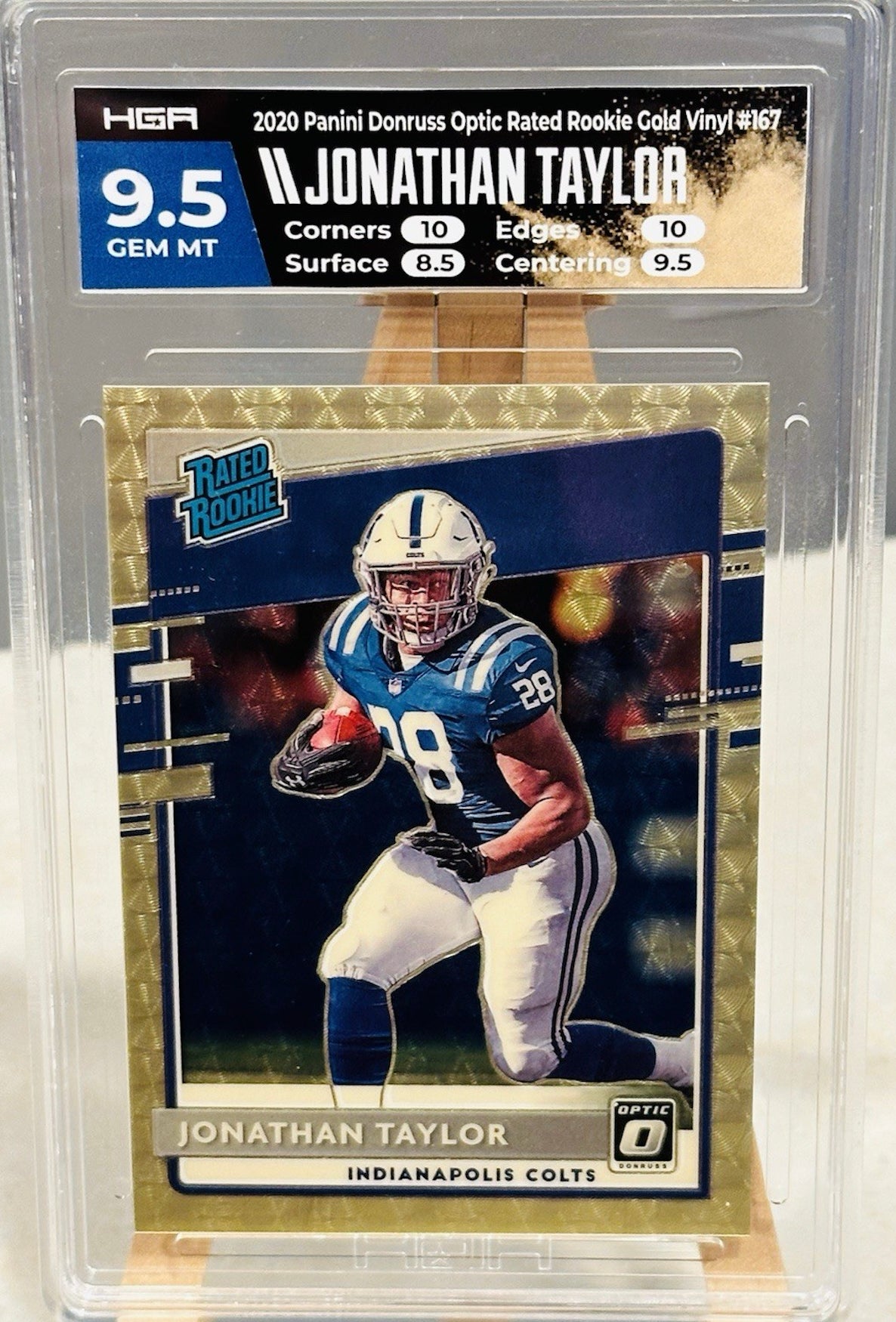 2020 Panini Donruss Optic Rated Rookie Gold Vinyl Jonathan Taylor card. 