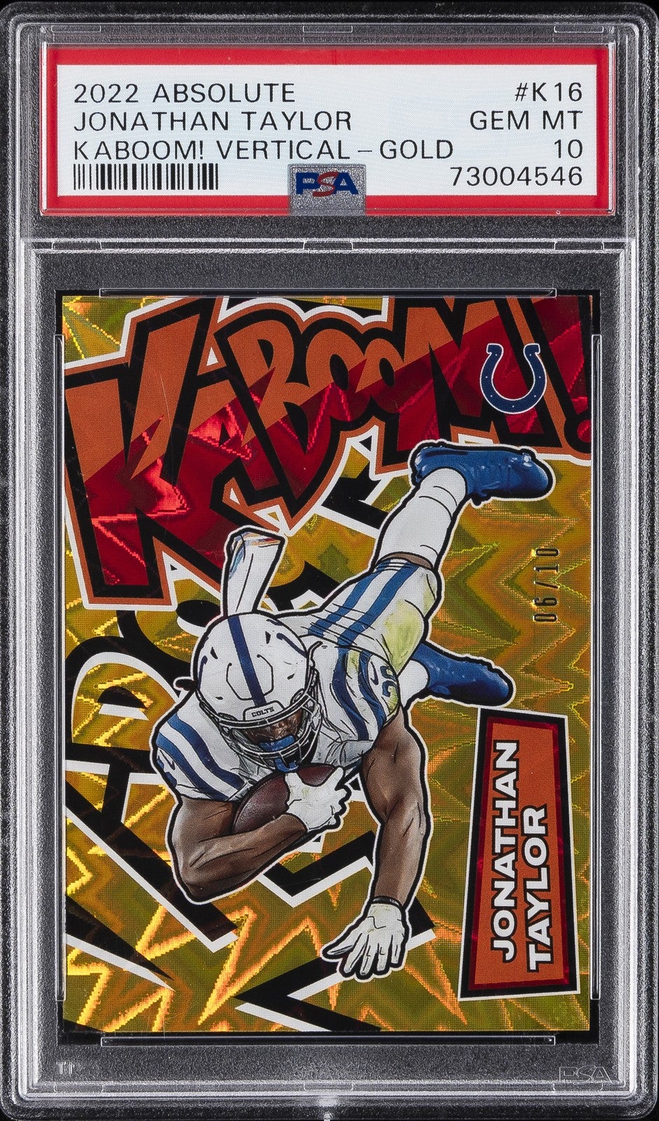 2022 Panini Absolute Jonathan Taylor KABOOM! Vertical Gold. 