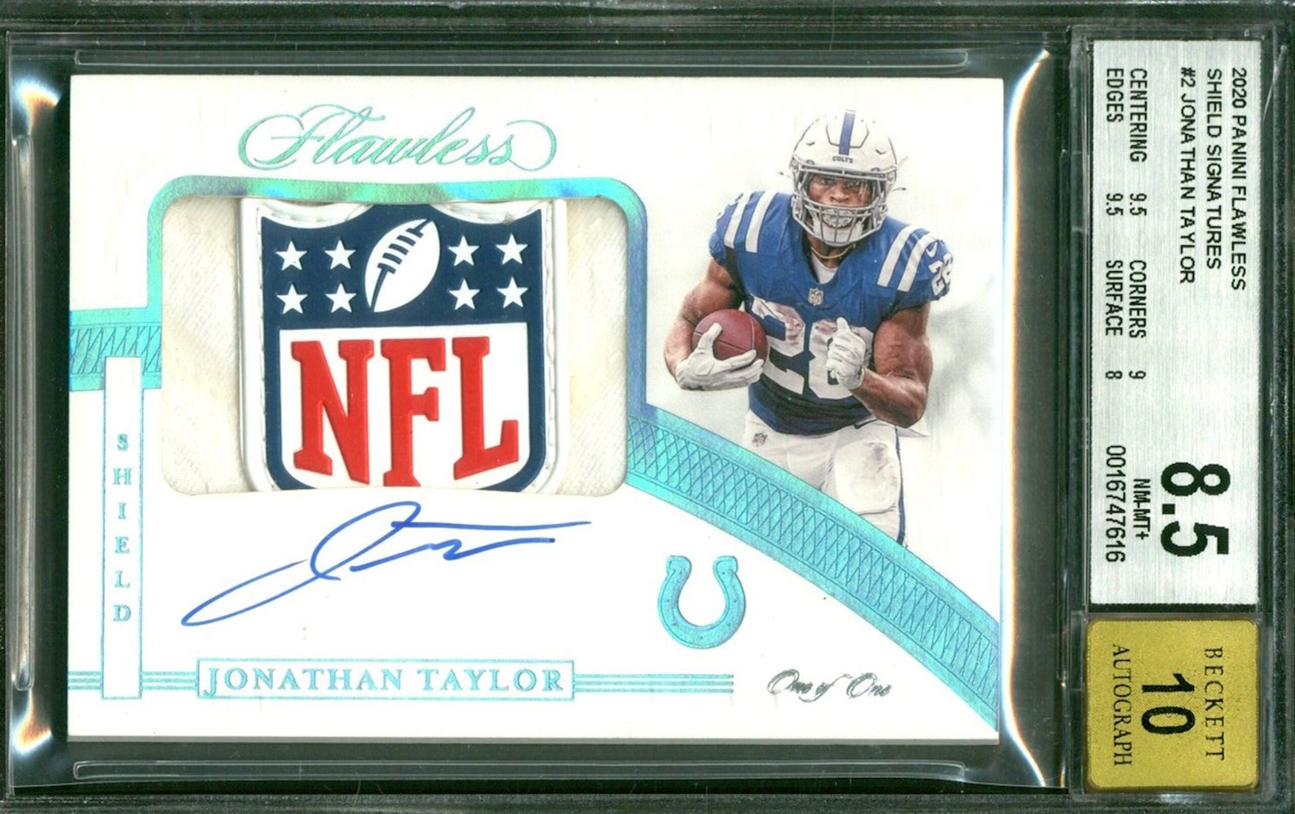 2020 Panini Flawless NFL Shield Signatures Jonathan Taylor card. 