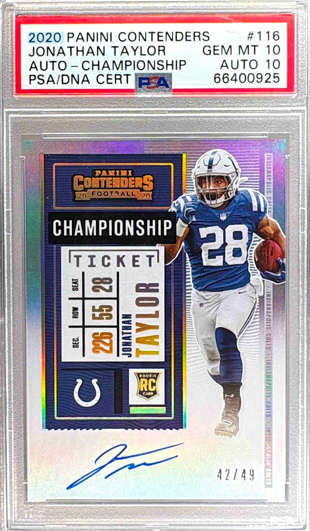 2020 Panini Contenders Jonathan Taylor Rookie Ticket card.