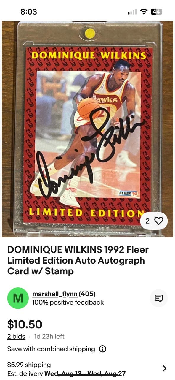 Fake 1992 Fleer Dominique Wilkins Auto card.