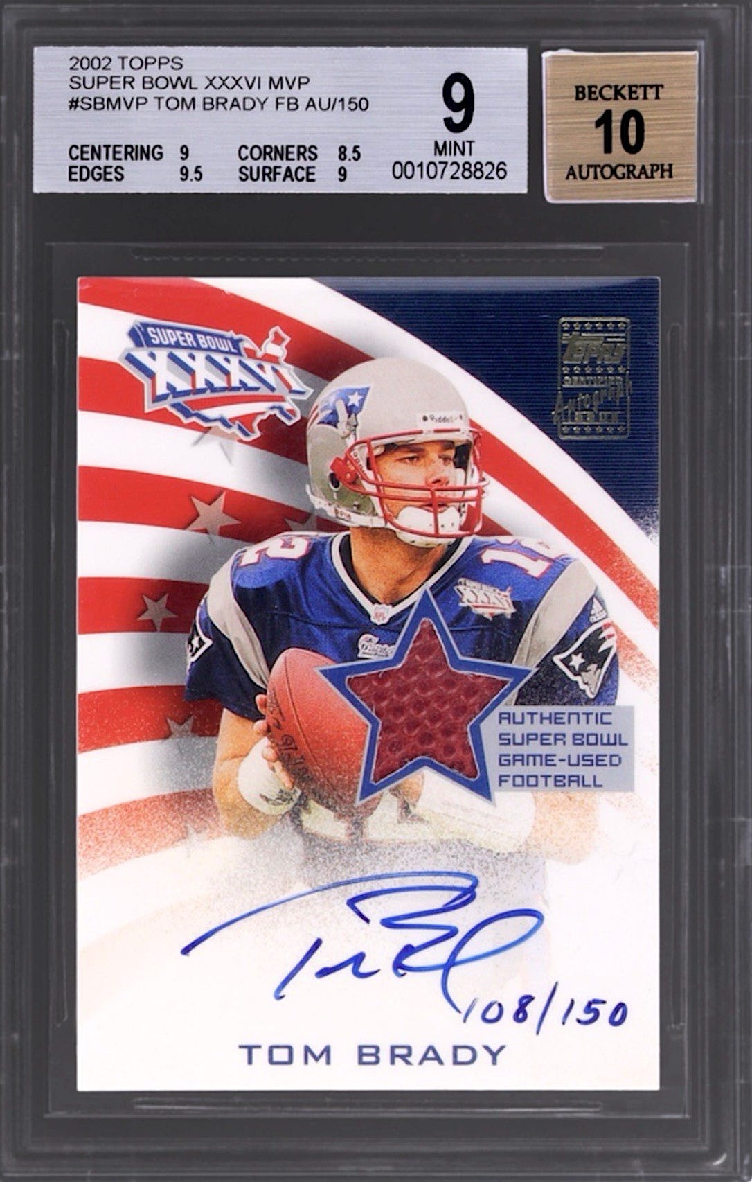 2002 Topps Super Bowl MVP Tom Brady card.