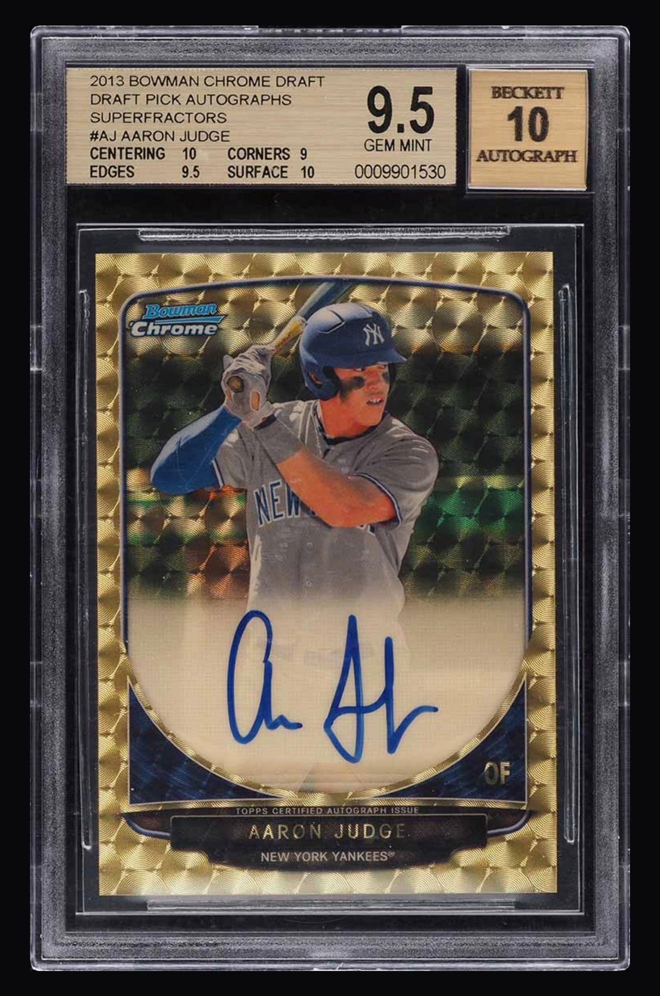 2013 Bowman Chrome Draft Pick Aaron Judge Superfractor.