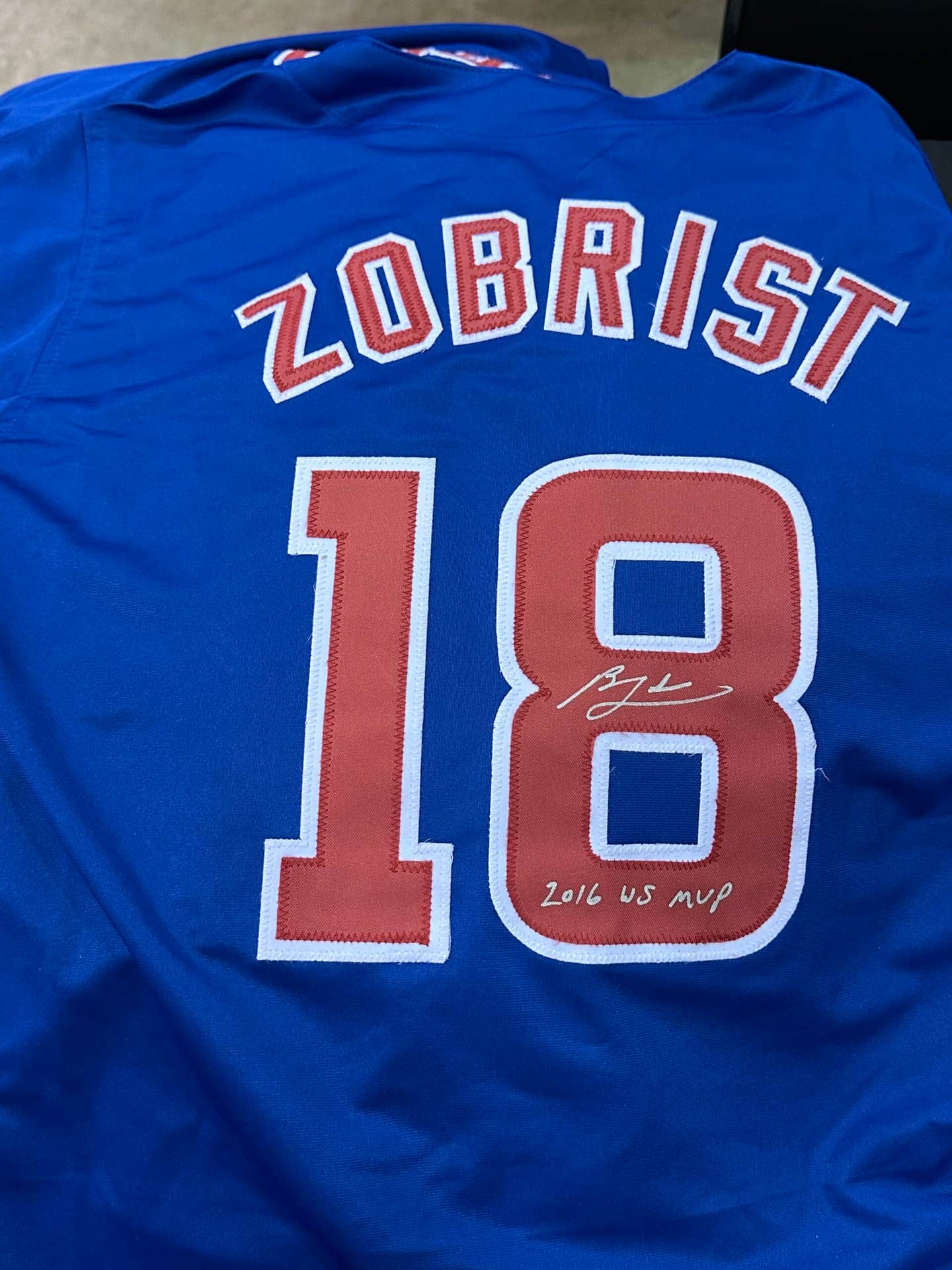 Signed jersey of former Cubs star Ben Zobrist.