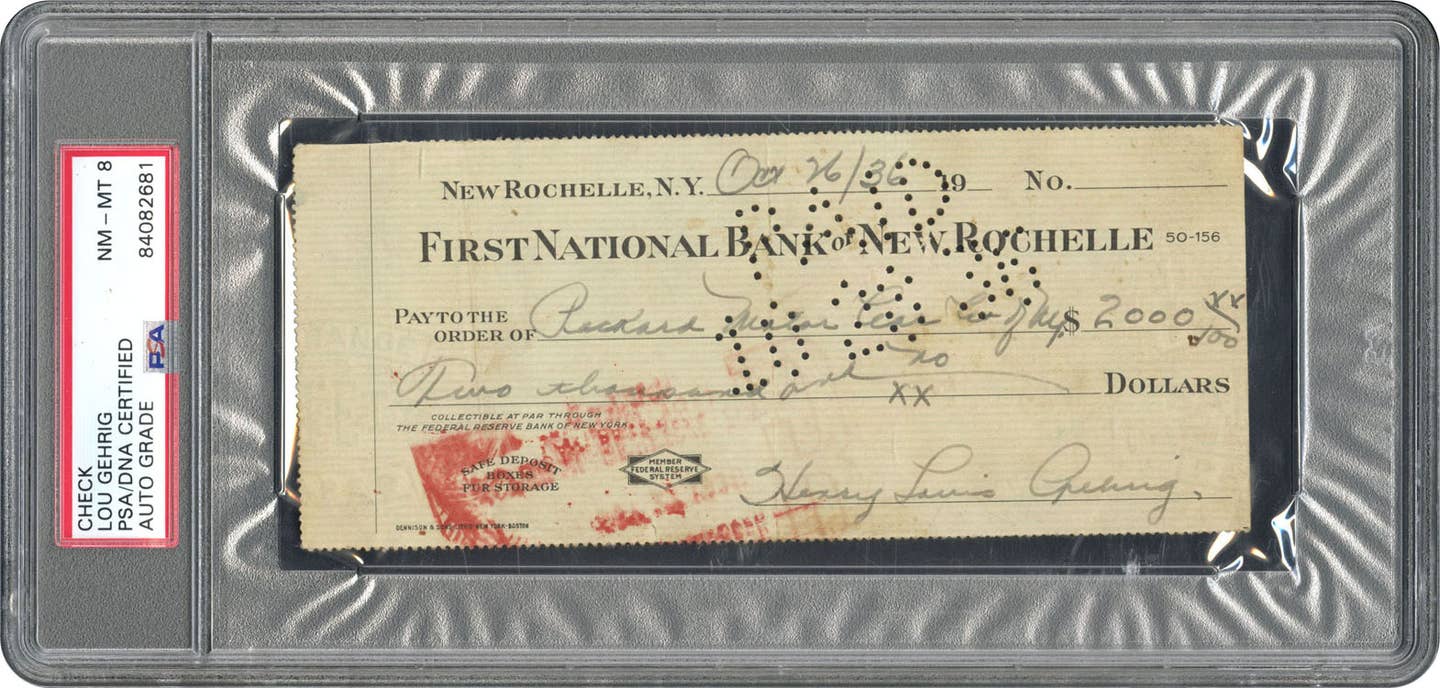 1936 check signed by Lou Gehrig.