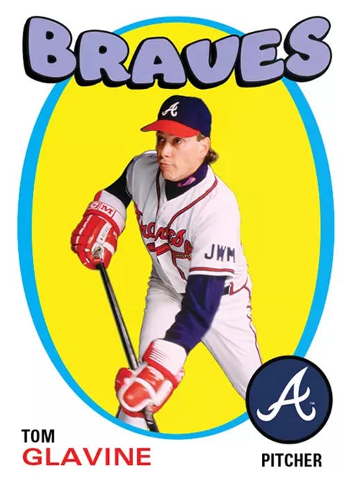 Topps Tom Glavine baseball and hockey card.