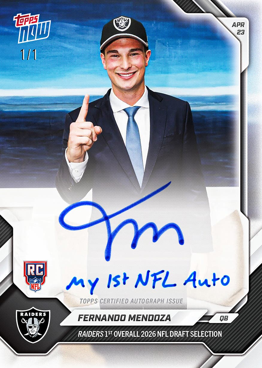Fernando Mendoza Topps NOW NFL Draft card.