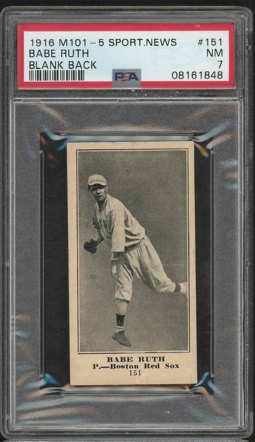 1916 M101-5 Sporting News Babe Ruth Rookie card.