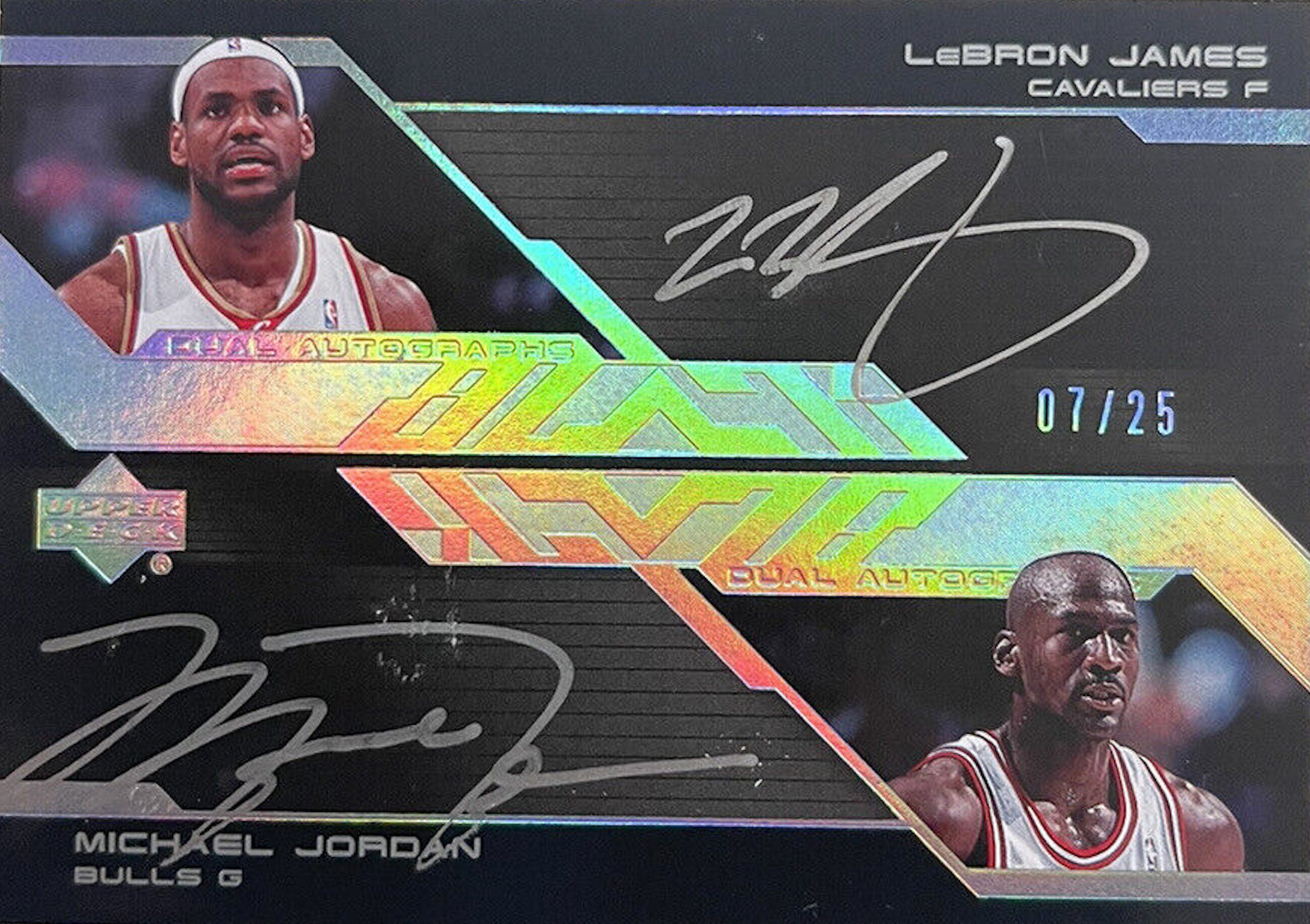 michael jordan lebron james dual autograph card