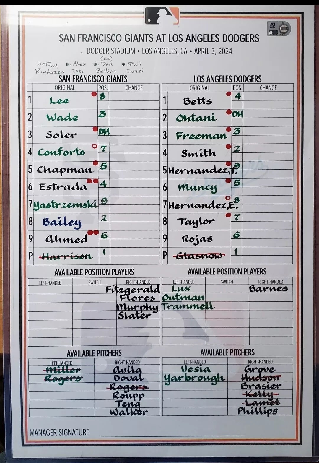 2015 MLB GAME USED LINE-UP CARDラインナップカード Baseball lineup cards are hard to find, but a growing niche