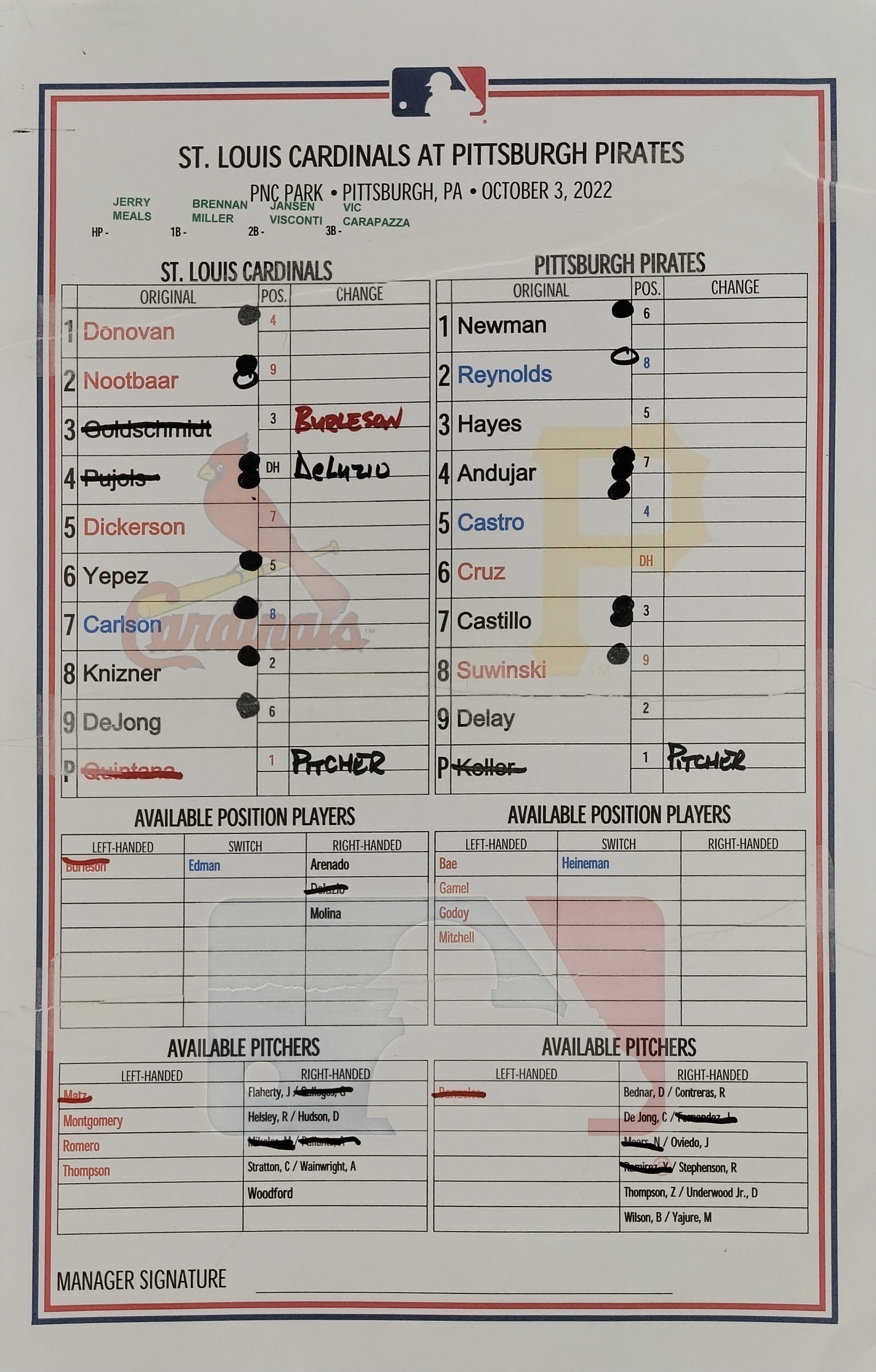 2015 MLB GAME USED LINE-UP CARDラインナップカード AMERICAN ASSOCIATION Game Used UMPIRE Lineup Card LOGAN
